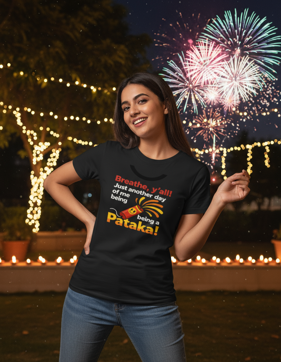 Breathe, Y’all; Just Another Day of Me Being a  Pataka – Bold Diwali T-Shirt